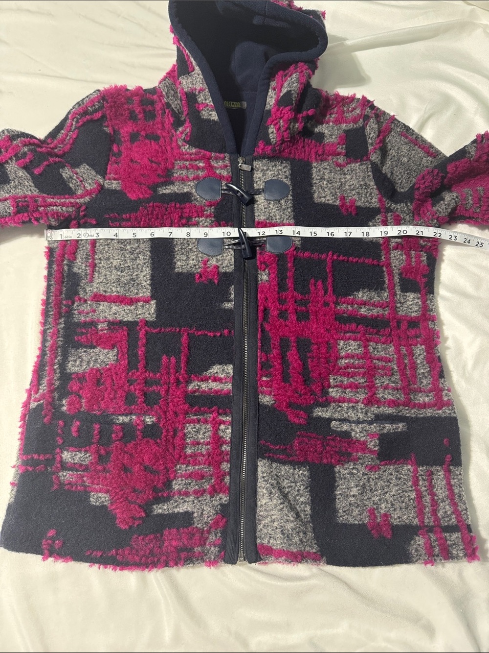 Dolcezza Abstract Geometric Hooded Jacket Textured Woven/Knit XL Wearable Art - Picture 8 of 10